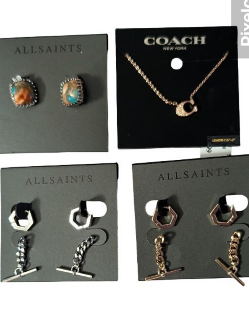 Coach & All Saints Jewelry 6pc Set: Earrings & Necklace